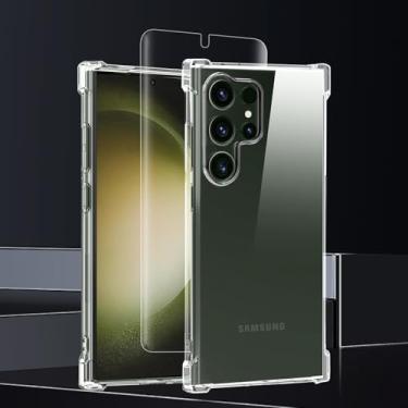 Imagem de Capa de telefone compatível com Galaxy S23 Ultra [proteção da câmera] com 2 protetores de tela, compatível com MagSafe, capa de proteção de grau militar - transparente