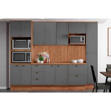 Imagem de Cozinha Completa Bella 9 Peças (2aéreos+2balcões+1paneleiro+1torrequente+3complementos) C9p24 Nogal-cinza - Carraro
