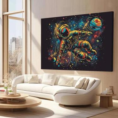 Imagem de Quadro Decorativo Astronauta No Espaço Colorido Tecido Canvas - ArtHom