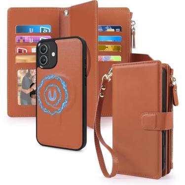 Imagem de CMIDUS Capa magnética para iPhone 16 Pro Max, carteira compatível com suporte para cartão Magsafe com bloqueio de RFID, capa de telefone destacável, alça de pressão, bolso com zíper, couro PU 6,9