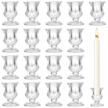 Imagem de 18 peças de castiçais cônicos de vidro - Suporte de castiçal pequeno transparente, conjunto de varas de vidro mais espessas para decoração de mesa de jantar de casamento, Natal, mesa de jantar, mesa