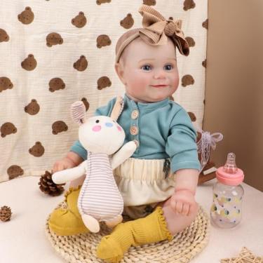 Imagem de Bebê Reborn Boneca Realista Menina Olhos Azuis Corpo de Silicone 48cm Cabelo Pintado