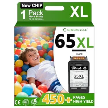 Imagem de Cartucho de tinta remanufaturado 65XL 65BXL 65BXL compatível com HP Envy 5055 5052 5058 Deskjet 2655 2652 2622 3720 3730 3752 3758 Impressora multifuncional, com chip de nova versão (preto, 1 pacote)