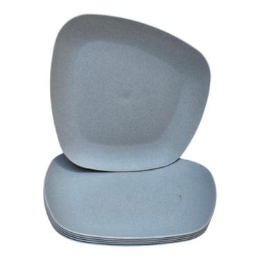 Imagem de Jogo 06 Pratos Plastico Duro Resistente Refeições Cinza - Azzu