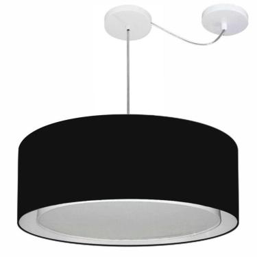 Imagem de Lustre Pendente Cilíndrico Com Desvio De Centro Vivare Md-4317 Cúpula Em Tecido 60x25cm - Bivolt Preto 127/220v