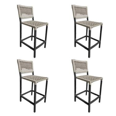 Imagem de Kit 4 Banquetas França Em Corda Náutica E Base Em Alumínio Preta Para área Gourmet Areia - Cor: Bege