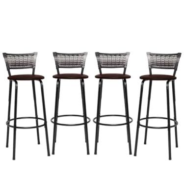 Imagem de Banquetas Junco Degradê Cyber Estrutura Preta Ideal para Bancada Balcão e Cozinha Kit 04 Unidades - Itagold (Marrom Claro)