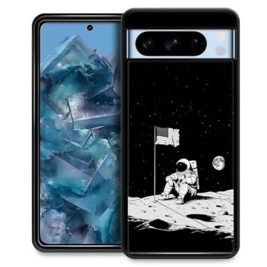 Imagem de CARLOCA Capa compatível com Google Pixel 8 Pro, design para meninas à prova de choque antiarranhões capa traseira rígida PC padrão moderno astronauta sentado lua terra bandeira dos EUA