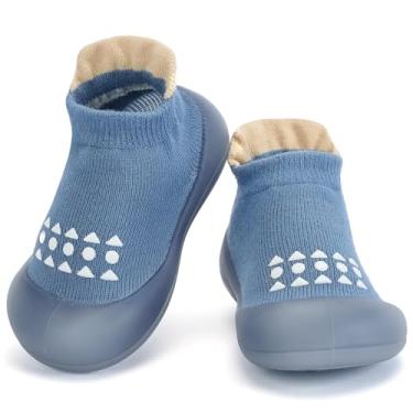 Imagem de Pantufas respiráveis antiderrapantes com sola de borracha macia para bebês meninos e meninas, Azul, 18-24 Months Toddler