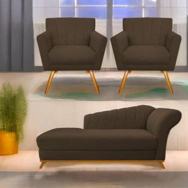 Imagem de Kit Diva Recamier Vanessa 160Cm Lado Esquerdo E 02 Poltronas Laura Suede Cor Marrom