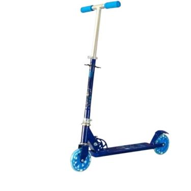 Imagem de Mini Patinete Infantil com Rodas LED, Azul, Guidão Ajustável em 3 Alturas, Dobrável, Estrutura em Ferro e PVC, Suporta até 50kg, 55x26x62cm