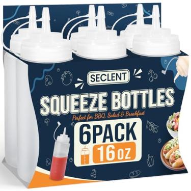 Imagem de SECLENT Garrafas de espremer condimento de 473 ml, garrafas de esguicho para molhos, ketchup, garrafa de plástico para líquidos, à prova de vazamento, garrafa de molho para xarope, massa de panqueca