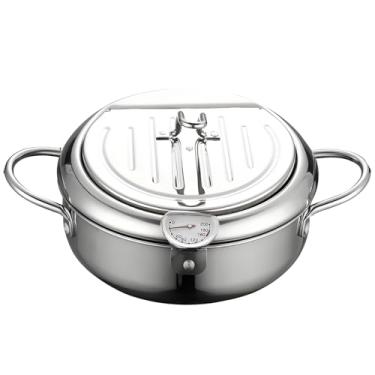 Imagem de Fritadeira 2,2L, ideal para cozinhar em casa, com alças resistentes ao calor, termômetro e filtro de óleo, panela japonesa de aço inoxidável 304, para fritar, mais