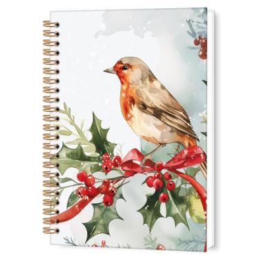 Imagem de TWRVI Caderno espiral de inverno natalino, presente para amantes de pássaros, para mulheres, caderno pautado na faculdade, material escolar, cadernos de diário de pássaros de Natal de inverno, 14 x 21