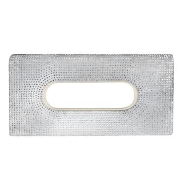 Imagem de Suporte de caixa de lenços para viseira de sol para carro, capa de toalha de papel automotiva de couro PU, suporte de guardanapo de strass de cristal com glitter, acessórios de decoração de carro para