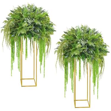 Imagem de Angela flower 2 peças de decoração de mesa de casamento grande de 58,4 cm, buquê de arranjo floral de videira verde Mori para decoração de festa de recepção, corredor, cerimônia, flores, bolas (sem