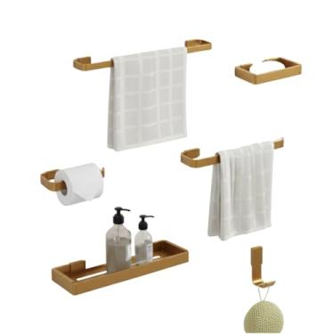 Imagem de Kit Banheiro 6 Peças - Porta Toalha, Saboneteira, Gancho - Aço (Dourado)