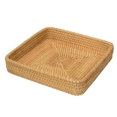 Imagem de Bandeja quadrada de vime para banheiro, cesta grande de tecido, bandeja de armazenamento para sala de estar, cozinha, organização de escritório