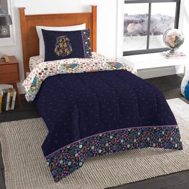 Imagem de Northwest Conjunto de cama de solteiro Harry Potter de bruxaria botânica de 4 peças, conjunto de cama com edredom e lençóis, macio e aconchegante para todas as estações