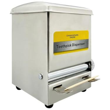 Imagem de Chewtoyo Suporte de palito estilo retrô, dispensador inspirado em máquina de venda automática, estojo compacto para palitos de dente de aço inoxidável, design giratório, perfeito para decoração de