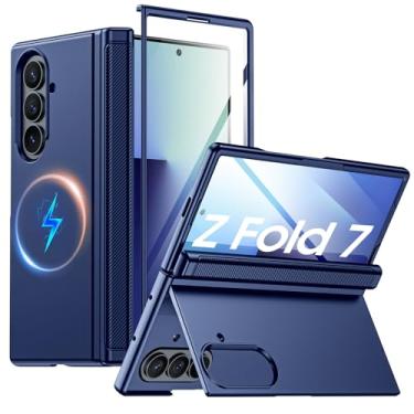 Imagem de Vizvera Capa para Samsung Galaxy Z Fold 7 com energia magnética [suporte oculto] [protetor de tela] [proteção de dobradiça] Capa protetora fina à prova de choque para Galaxy Z Fold 7 (azul)