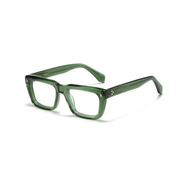 Imagem de JOLLYNOVA Óculos Sutton Retrô Retangular Acetato Grosso Armação Ótica de Grau para Mulheres Homens 53-21-148 mm, Verde, 53