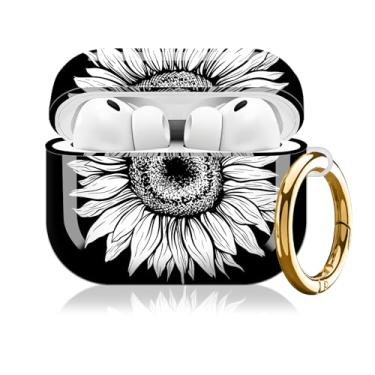 Imagem de Compatível com AirPod Pro 3 (2025), linda capa para mulheres e homens, capa rígida à prova de choque com chaveiro, acessórios de capa de carregamento sem fio (flor gerbera preta e branca)