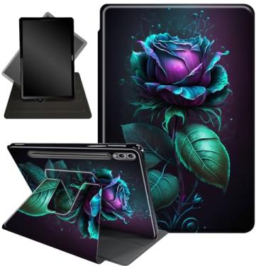 Imagem de Capa para Samsung Galaxy Tab S9 Plus/S9 FE Plus 31.5 cm SM-X810/SM-X816B/SM-X818U 2023,360 graus com suporte giratório de 360 graus com função de ativação/suspensão automática para Tab S9 Plus, flor