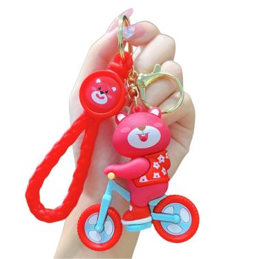 Imagem de Chaveiro Cute Strawberry Bear, desenho animado, urso vermelho em bicicleta