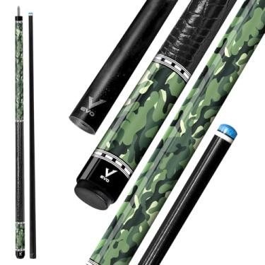 Imagem de Taco de sinuca EVO CAMO, bastão de sinuca profissional de baixa deflexão ponta de 12,5 mm, bastões de taco de bilhar para adultos com junta 3/8-10, extremidade composta de carbono, aderência de couro