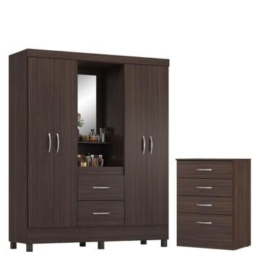 Imagem de Guarda Roupa Casal Capelinha Lord Com Comôda Astral Café - Demóbile