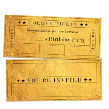 Imagem de ZARYFANCHY Convites de festa de aniversário, convites de aniversário de bilhete Gloden, 20 cartões de convite de preenchimento com envelopes, decorações de festa e suprimentos para adolescentes