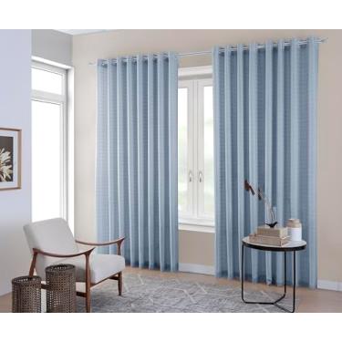 Imagem de M&C Cortinas Beatriz Blackout com Voil, Cortina para Sala e Quarto, 2,80m x 2,70m, Azul Claro, Poliéster/PVC, Blackout 100%, Xadrez