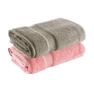 Imagem de Jogo de Toalhas Ele/Ela Super Soft Zero Twist Banhão 80x150cm 500g/m², 97% Algodão 3% Poliéster, Toque Macio, Alta Absorção e Design Sofisticado – Altihaus (Taupe/Rosa)