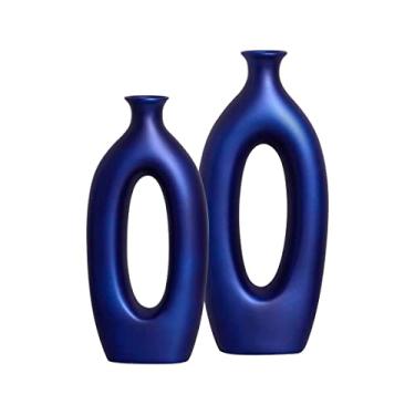 Imagem de Dupla Vaso Decorativo de Cerâmica Taj para Centro de Mesa Azul Royal