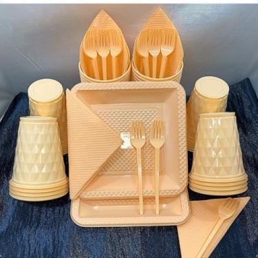 Imagem de Kit Festa Aniversário Itens Descartáveis Premium - Conjunto Copos, Pratos e Talheres em Cor Pastel para Aniversário, Casamento e Eventos(Laranja Candy)