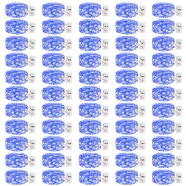 Imagem de litogo Luzes de fadas operadas a pilha, luzes cintilantes, alimentadas por bateria, à prova d'água, pequeno fio prata para potes de pedreiro de Natal, mesa de casamento, azul