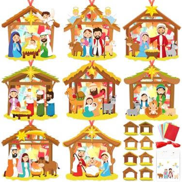 Imagem de 32 conjuntos de kits de artesanato de Natal para presépios, papel de tecido, artesanato, Natal, nascimento de Jesus, efeito vitral, decoração de parede para escola dominical religiosa, atividades