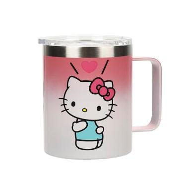 Imagem de Bioworld Hello Kitty Caneca de café de aço inoxidável selada a vácuo de 400 ml com texto e personagem