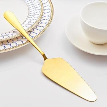 Imagem de Espátula para Bolo e Torta, Aço Inox Dourado, Utensílio de Servir Gourmet Com Corte Serrilhado Dourado