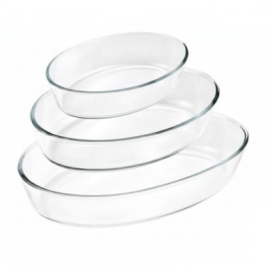 Imagem de Jogo de Travessas Ovais em Vidro 3 Peças (1,5L 2L 3L) – Vidro Resistente ao Forno e Micro-ondas – Design Elegante – Fácil de Limpar – Ideal para Assados, Gratinados e Sobremesas