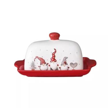 Imagem de Manteigueira Manteigueira de Natal com tampa Prato de cerâmica criativo, bandeja pequena Prato de sobremesa Decoração de cor sob esmalte