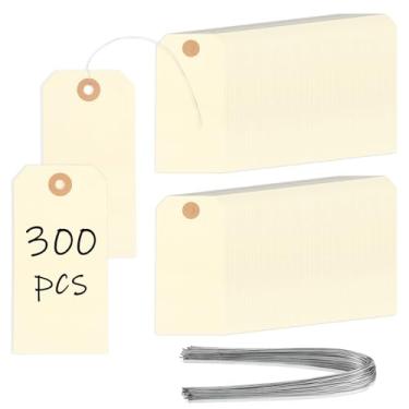 Imagem de 300 etiquetas de envio Manila, etiquetas penduradas com furo e cordão reforçados, uso frente e verso para etiquetagem de preços de vestuário, classificação de armazenamento e logística, identificação