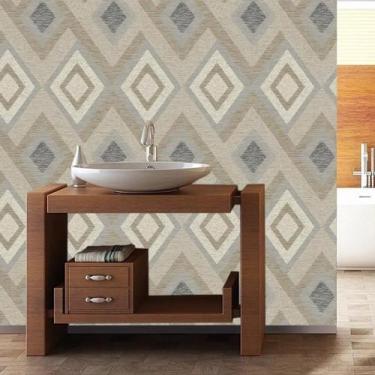 Imagem de Papel De Parede Triângulos Dourado Cinza Geométrico Adesivo - LRP