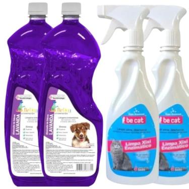 Imagem de Kit 2 Limpa Xixi Enzimático Gato 500ml + 2 Desinfetantes 2L - Lavanda - Be Dog