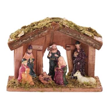 Imagem de Fenteer Presépio de Natal com Estátua da Sagrada Família em Estábulo - Presente Religioso, Style B