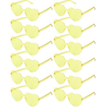 Imagem de Virtue morals 12 pares de óculos de sol em forma de coração para mulheres, óculos de coração, óculos de sol de coração, amarelo claro