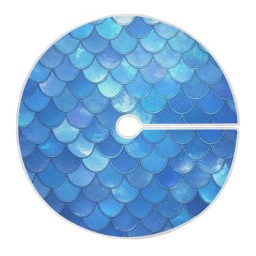 Imagem de Blueangle Saia de árvore de Natal com escamas de sereia azul de 89,9 cm - poliéster macio e resistente a rugas, decoração de férias para festas de Natal, árvore festiva e decoração de casa (576)