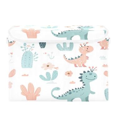 Imagem de SEHANY Cestas de armazenamento engraçadas de dinossauro com tampas, organizador de caixa de armazenamento dobrável, caixas de armazenamento de armário de tecido para roupas cobertor de escritório