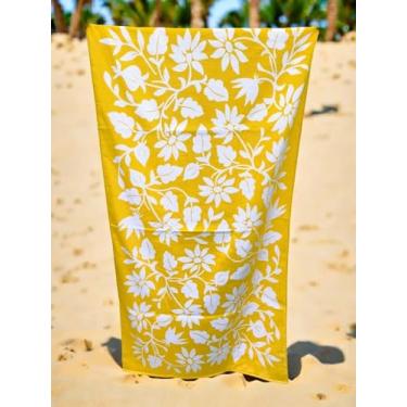 Imagem de Toalha de Praia Floral Amarelo Aveludado Algodão Dohler